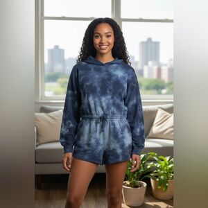 FP Movement Womens Blue Tie Dye Hoodie Romper